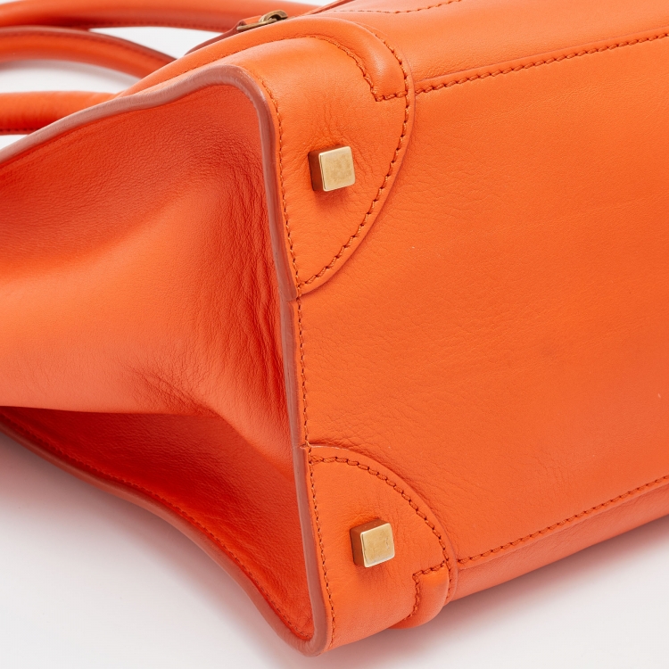 Pre Owned Celine Orange Leather Mini Luggage Tote