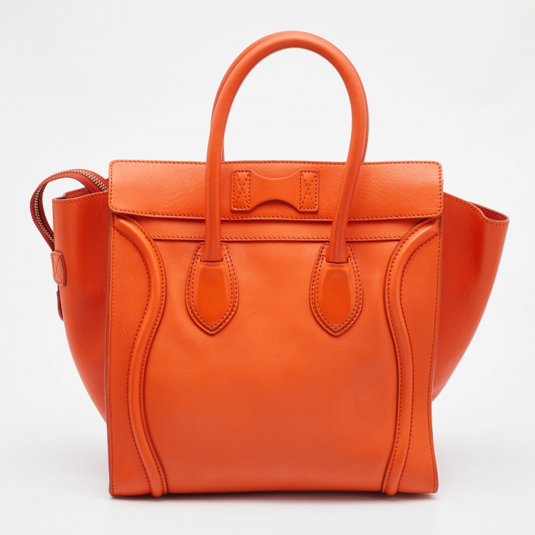 Pre Owned Celine Orange Leather Mini Luggage Tote