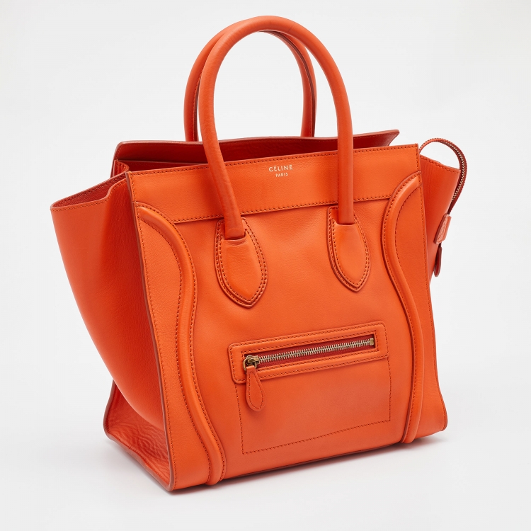 Pre Owned Celine Orange Leather Mini Luggage Tote