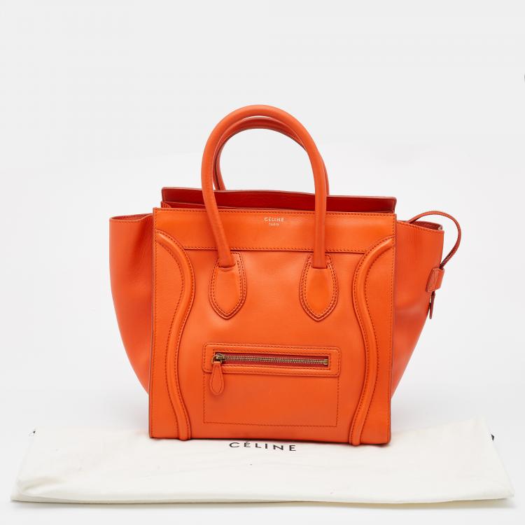 Pre Owned Celine Orange Leather Mini Luggage Tote