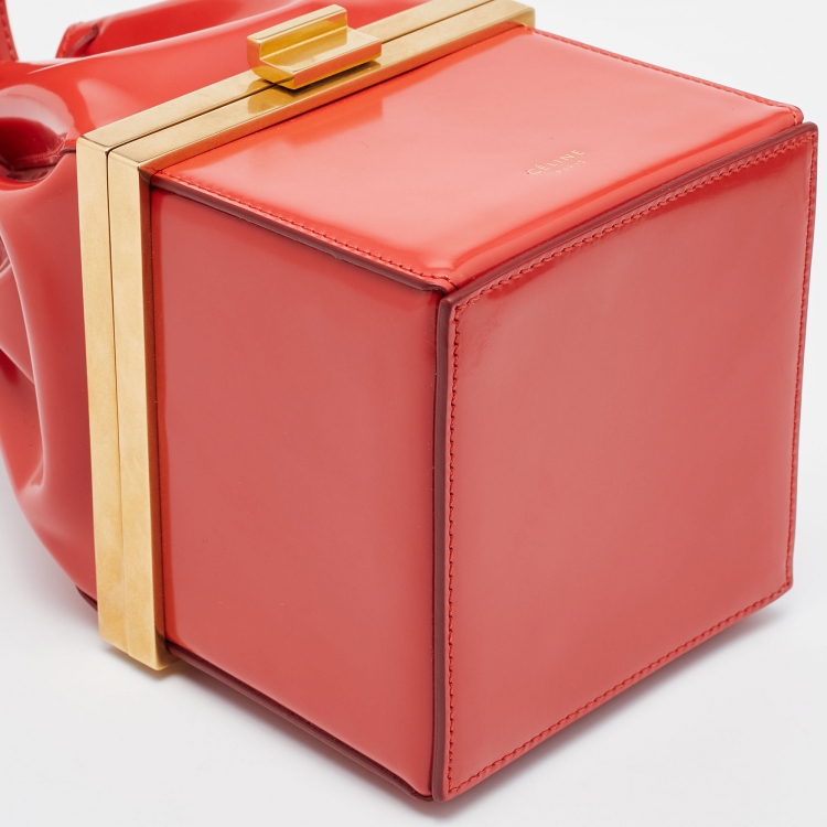 Pre Owned Celine Orange Patent Leather Box Clasp Bucket Bag