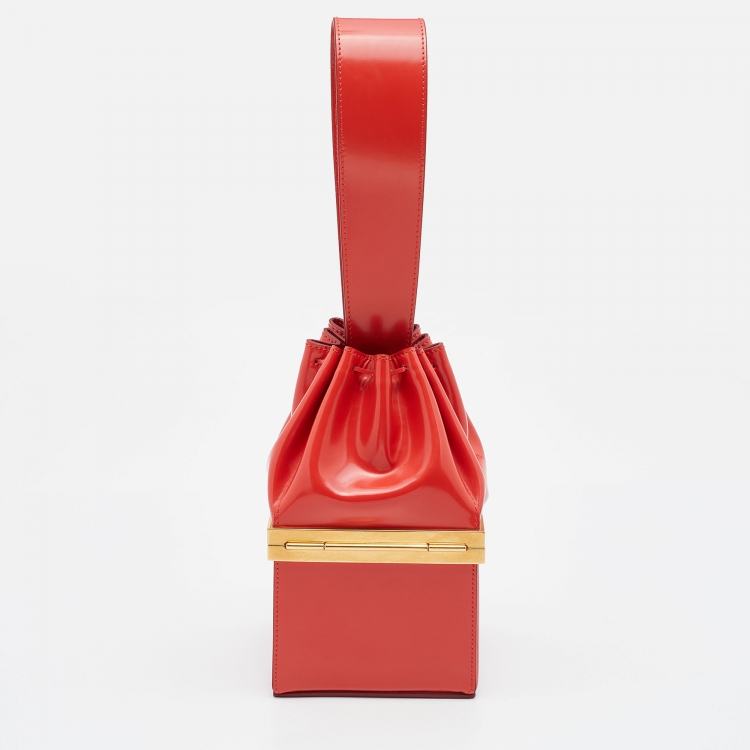 Pre Owned Celine Orange Patent Leather Box Clasp Bucket Bag