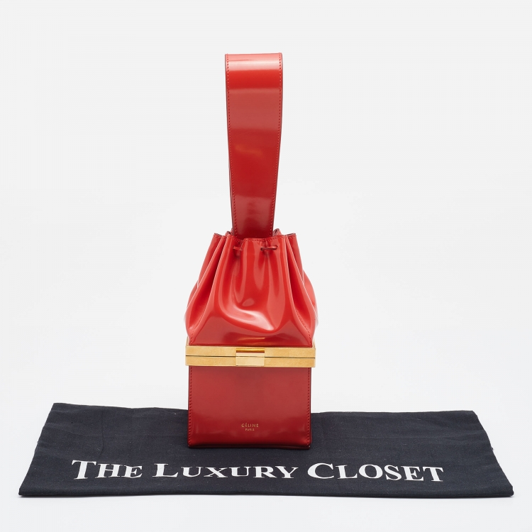 Pre Owned Celine Orange Patent Leather Box Clasp Bucket Bag