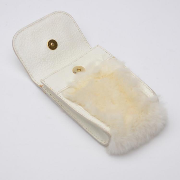 Pre Owned Celine White Mini Fur and Leather Pochette  