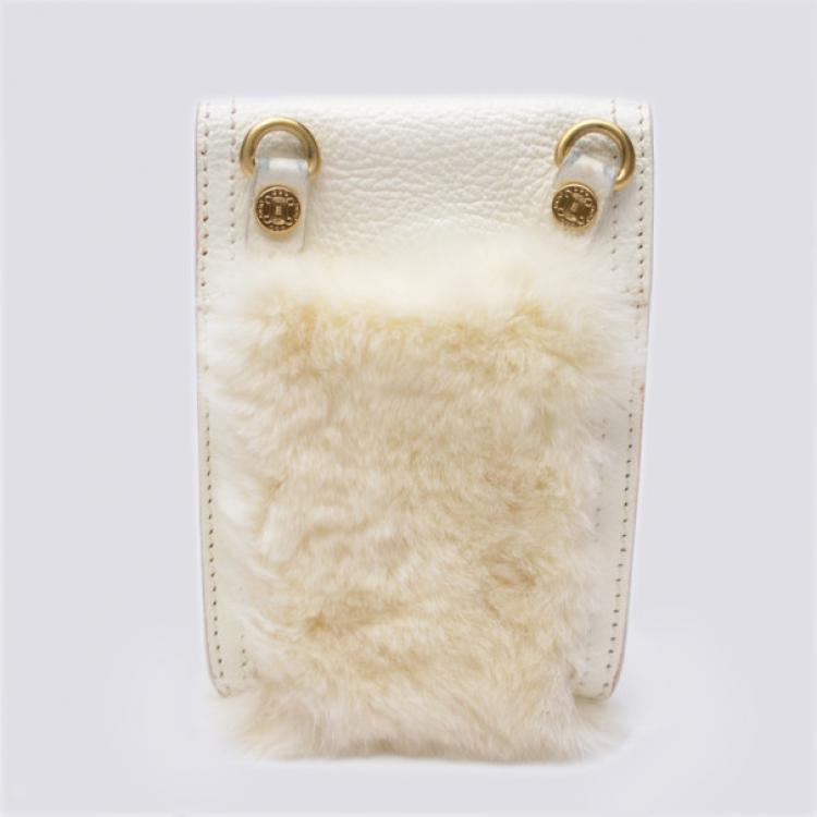 Pre Owned Celine White Mini Fur and Leather Pochette  