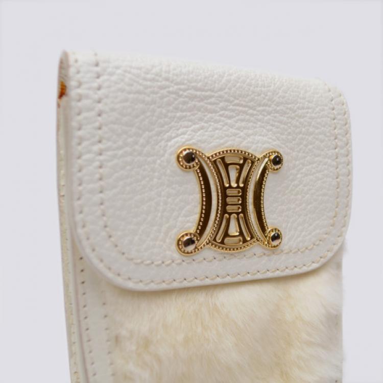 Pre Owned Celine White Mini Fur and Leather Pochette  