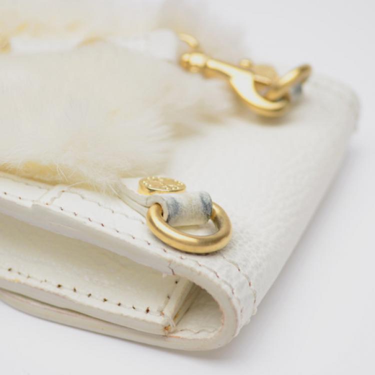Pre Owned Celine White Mini Fur and Leather Pochette  