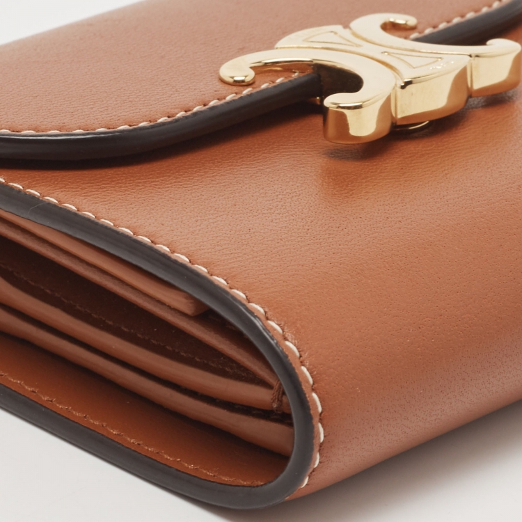 Pre Owned Celine Brown Leather Small Triomphe Compact Wallet