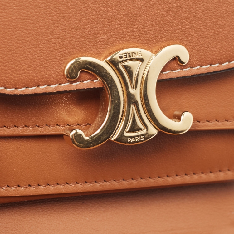 Pre Owned Celine Brown Leather Small Triomphe Compact Wallet