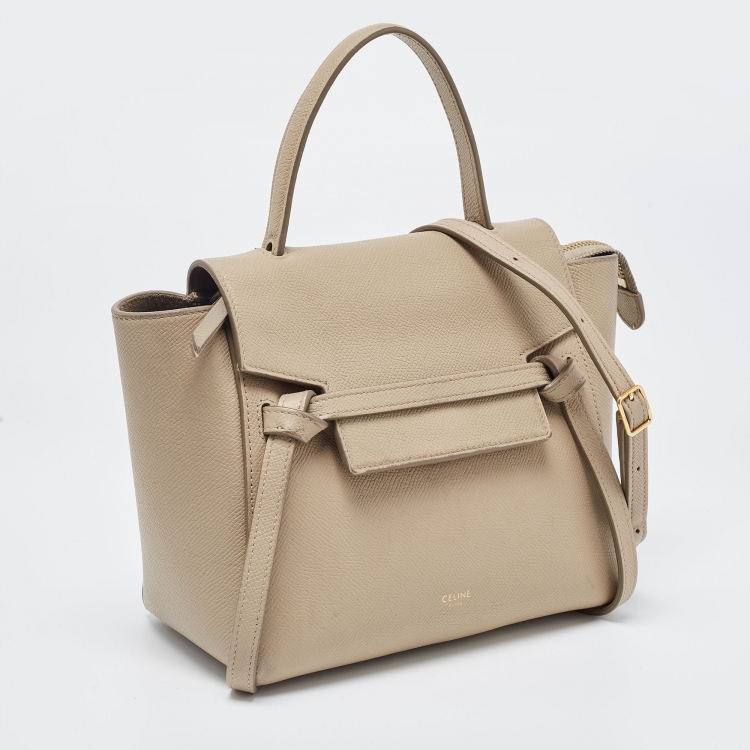 Pre Owned Celine Beige Leather Nano Belt Top Handle Bag