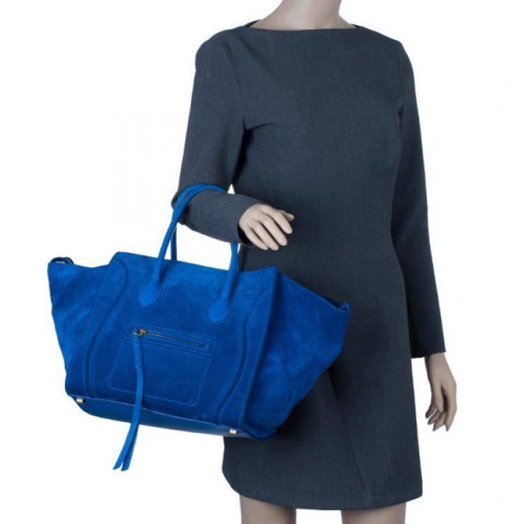 Pre Owned Celine Antique Blue Suede Medium Phantom Tote