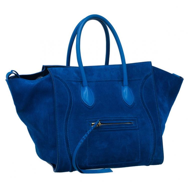 Pre Owned Celine Antique Blue Suede Medium Phantom Tote