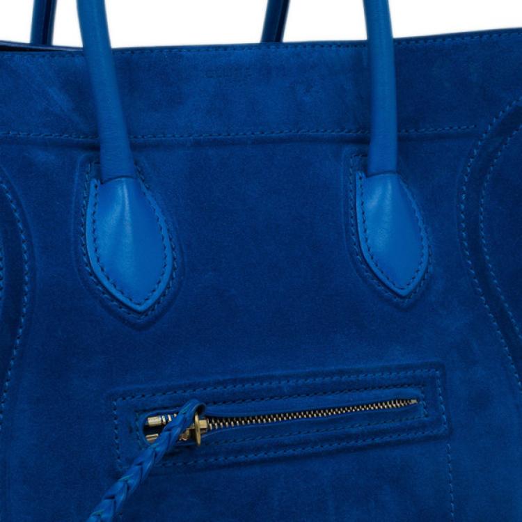 Pre Owned Celine Antique Blue Suede Medium Phantom Tote