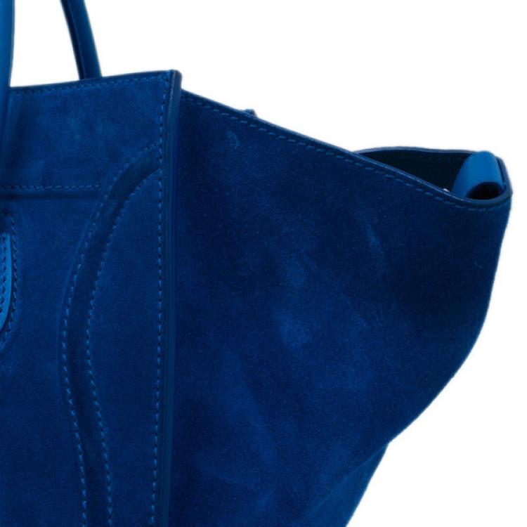 Pre Owned Celine Antique Blue Suede Medium Phantom Tote