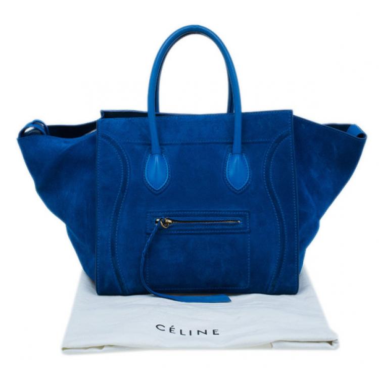 Pre Owned Celine Antique Blue Suede Medium Phantom Tote