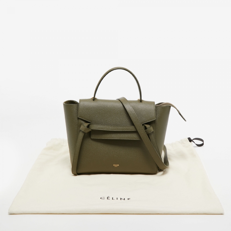 Pre Owned Celine Olive Green Leather Mini Belt Top Handle Bag