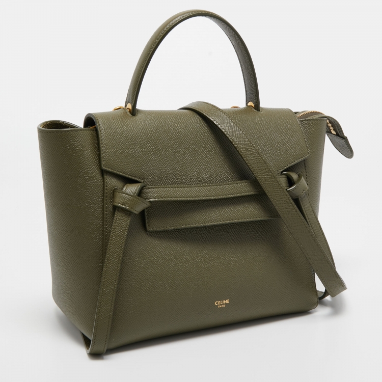 Pre Owned Celine Olive Green Leather Mini Belt Top Handle Bag