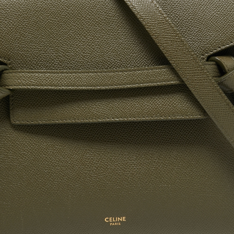 Pre Owned Celine Olive Green Leather Mini Belt Top Handle Bag