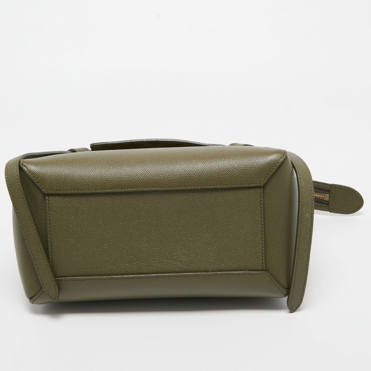 Pre Owned Celine Olive Green Leather Mini Belt Top Handle Bag