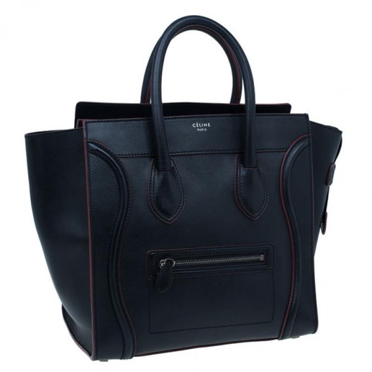 Pre Owned Celine Black and Red Trim Leather Mini Luggage Tote