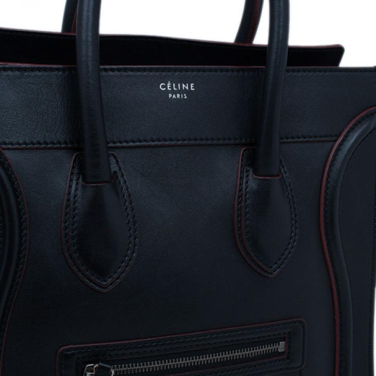 Pre Owned Celine Black and Red Trim Leather Mini Luggage Tote