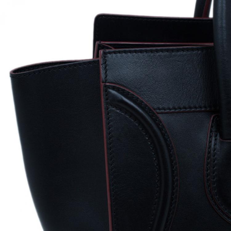 Pre Owned Celine Black and Red Trim Leather Mini Luggage Tote