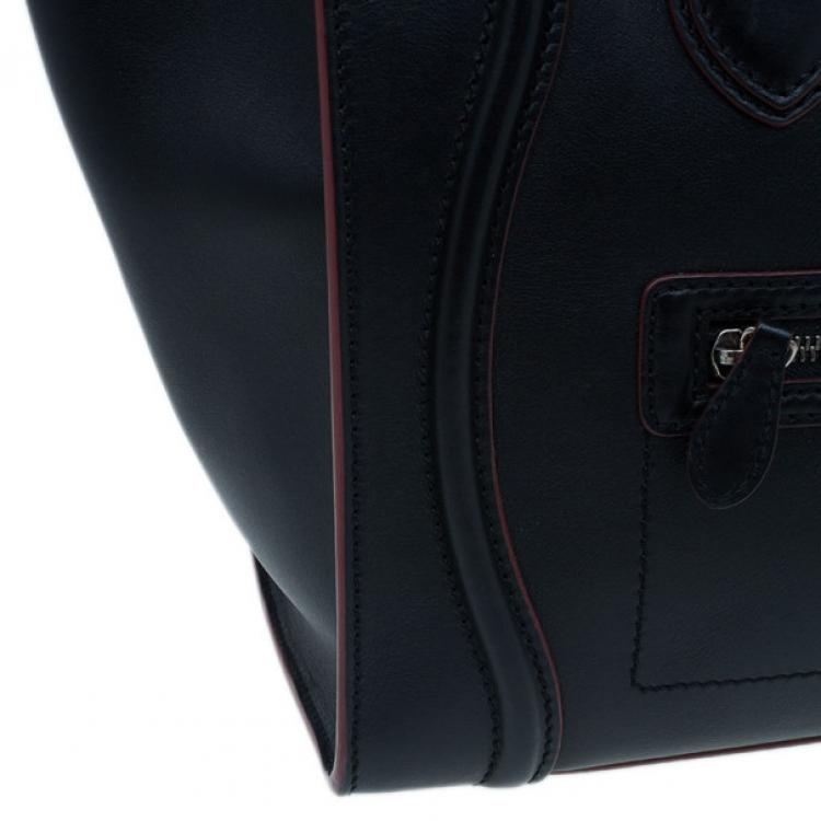 Pre Owned Celine Black and Red Trim Leather Mini Luggage Tote