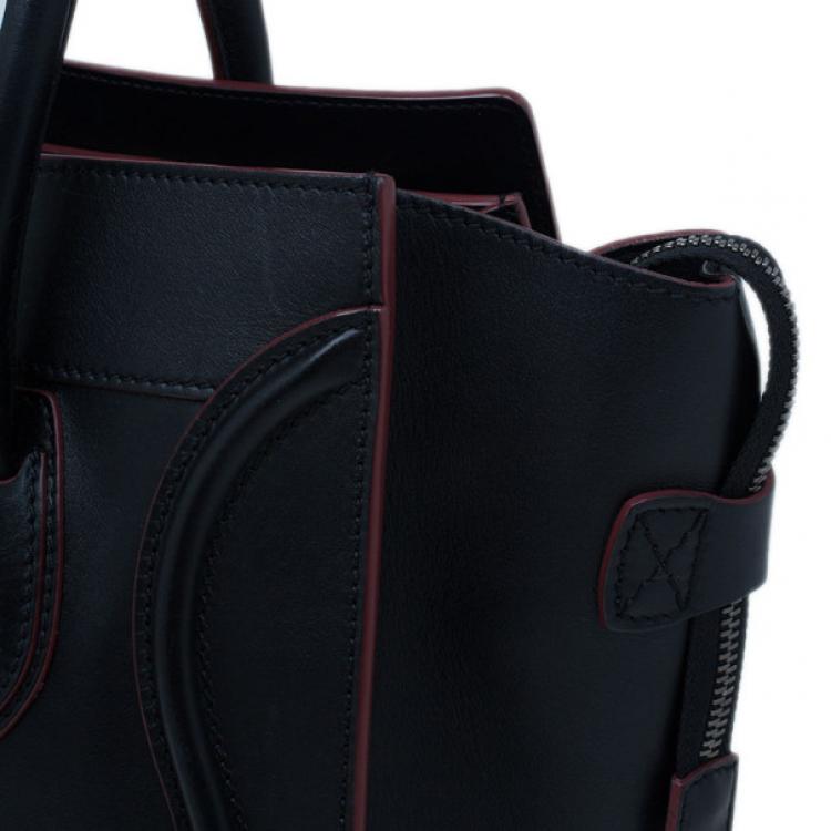 Pre Owned Celine Black and Red Trim Leather Mini Luggage Tote