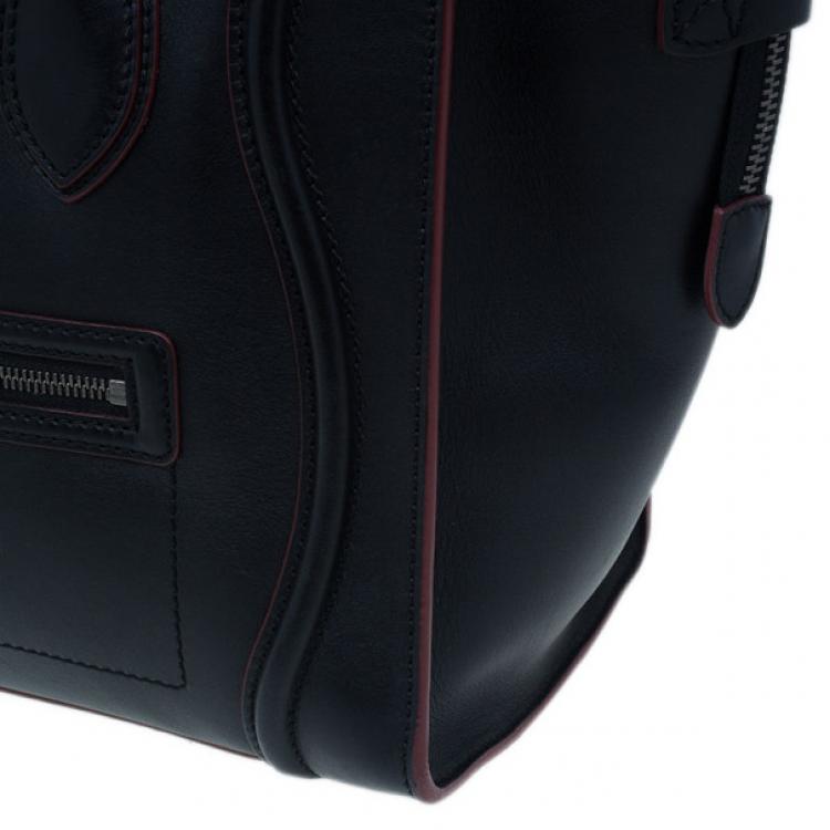 Pre Owned Celine Black and Red Trim Leather Mini Luggage Tote