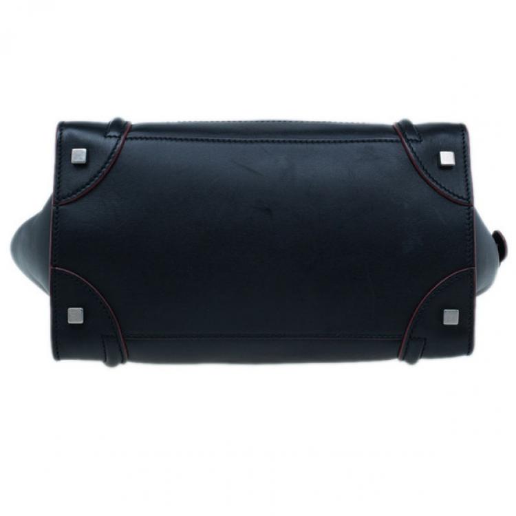 Pre Owned Celine Black and Red Trim Leather Mini Luggage Tote