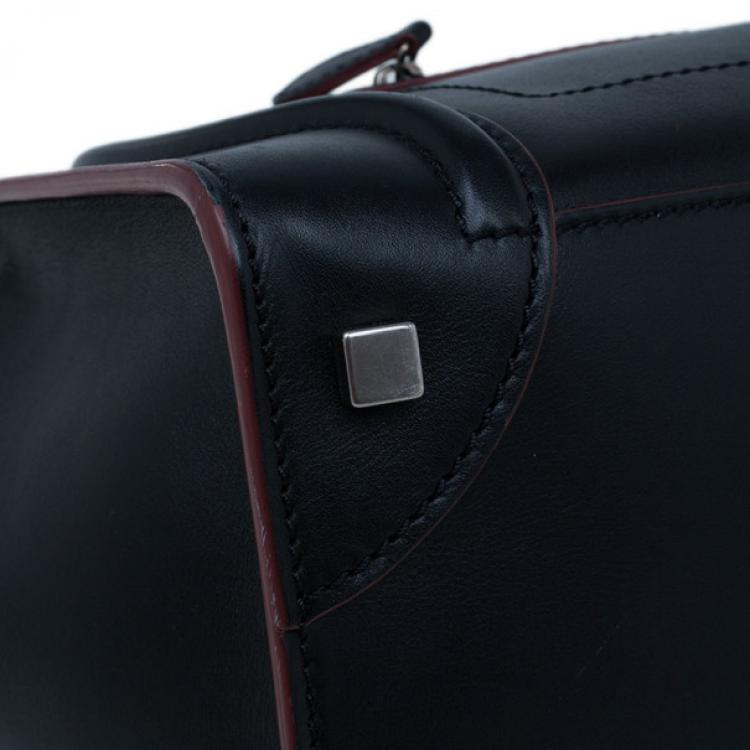 Pre Owned Celine Black and Red Trim Leather Mini Luggage Tote