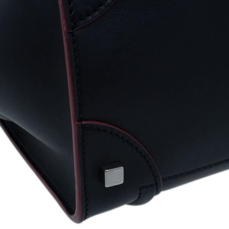 Pre Owned Celine Black and Red Trim Leather Mini Luggage Tote