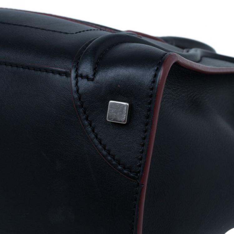 Pre Owned Celine Black and Red Trim Leather Mini Luggage Tote