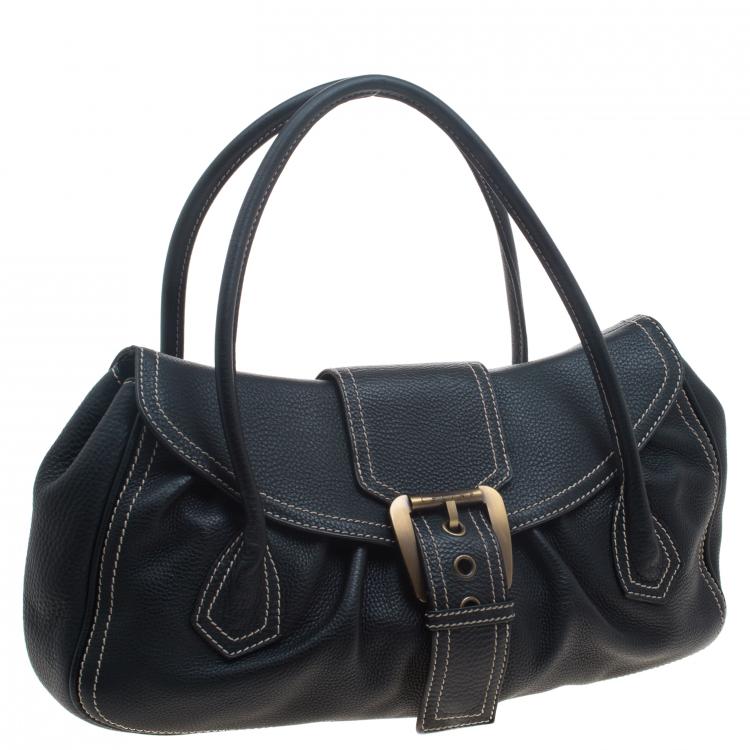 Pre Owned Celine Black Leather Buckle Satchel