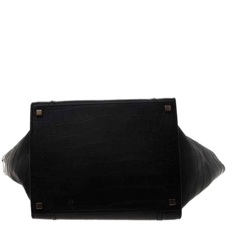 Pre Owned Celine Black Croc Embossed Leather Medium Phantom Luggage Tote