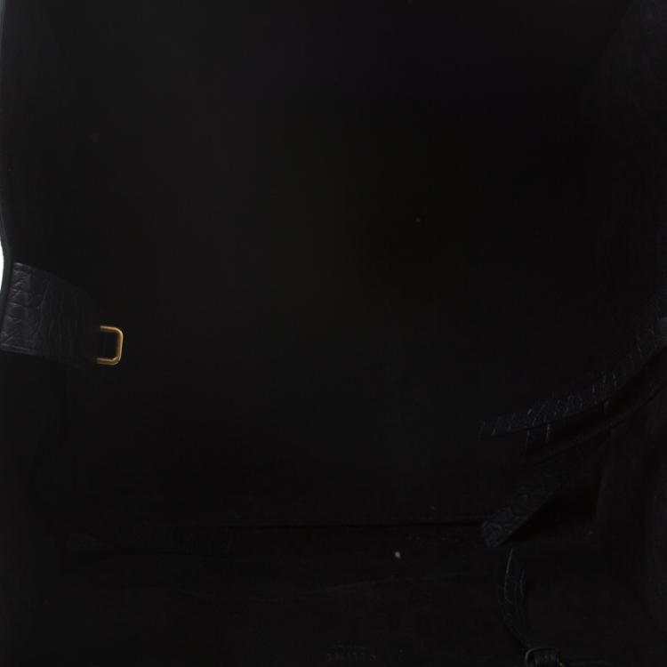 Pre Owned Celine Black Croc Embossed Leather Medium Phantom Luggage Tote