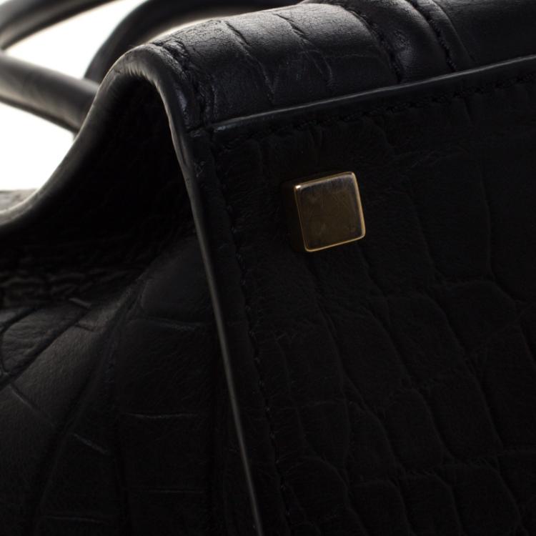 Pre Owned Celine Black Croc Embossed Leather Medium Phantom Luggage Tote