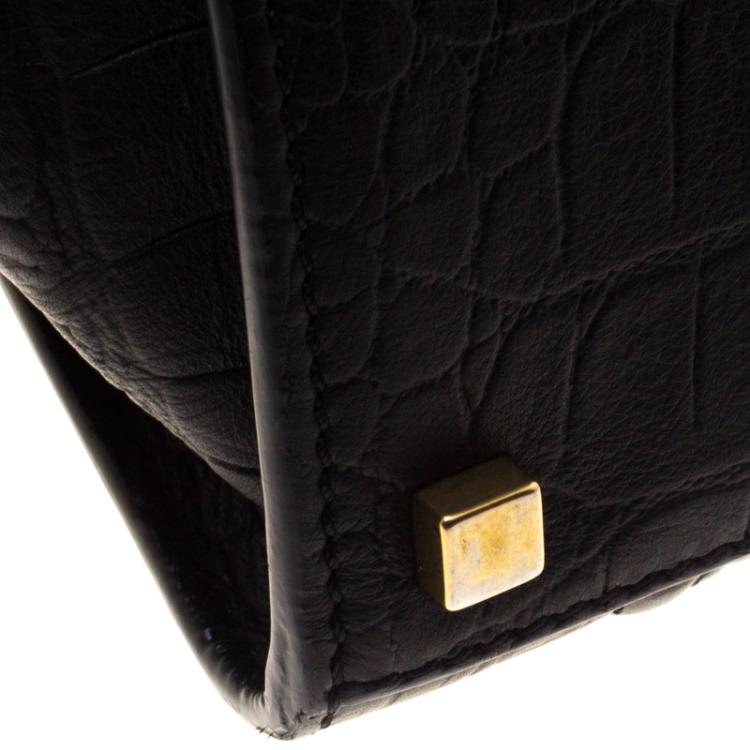 Pre Owned Celine Black Croc Embossed Leather Medium Phantom Luggage Tote