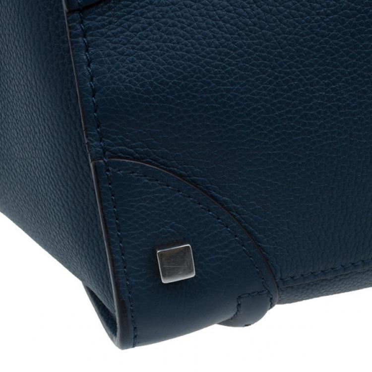 Pre Owned Celine Navy Blue Pomelo Leather Mini Luggage Tote