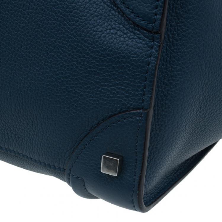 Pre Owned Celine Navy Blue Pomelo Leather Mini Luggage Tote
