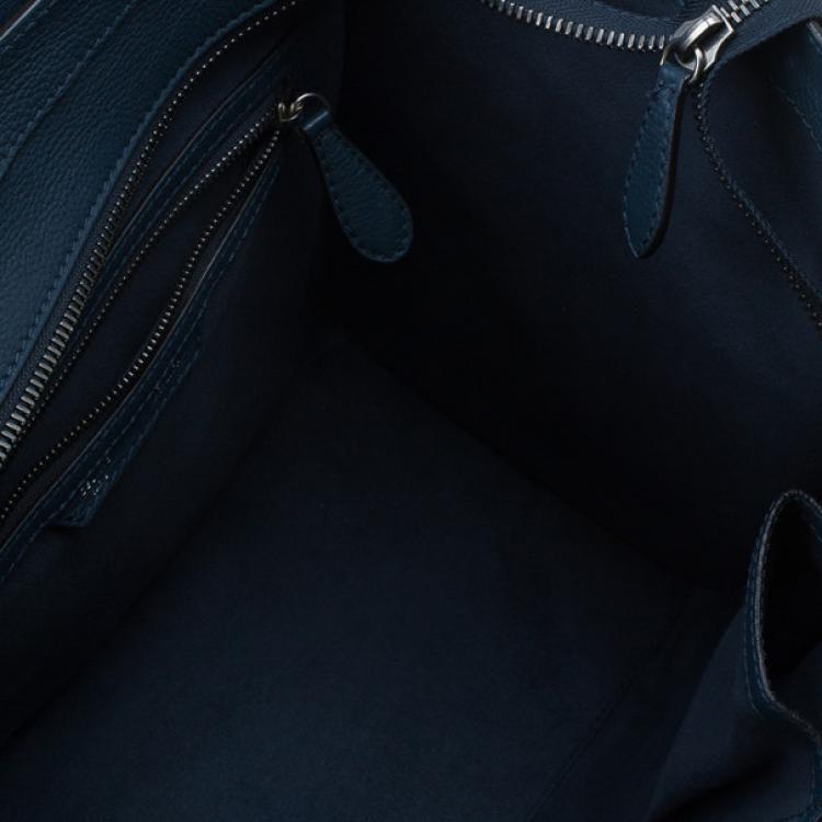 Pre Owned Celine Navy Blue Pomelo Leather Mini Luggage Tote