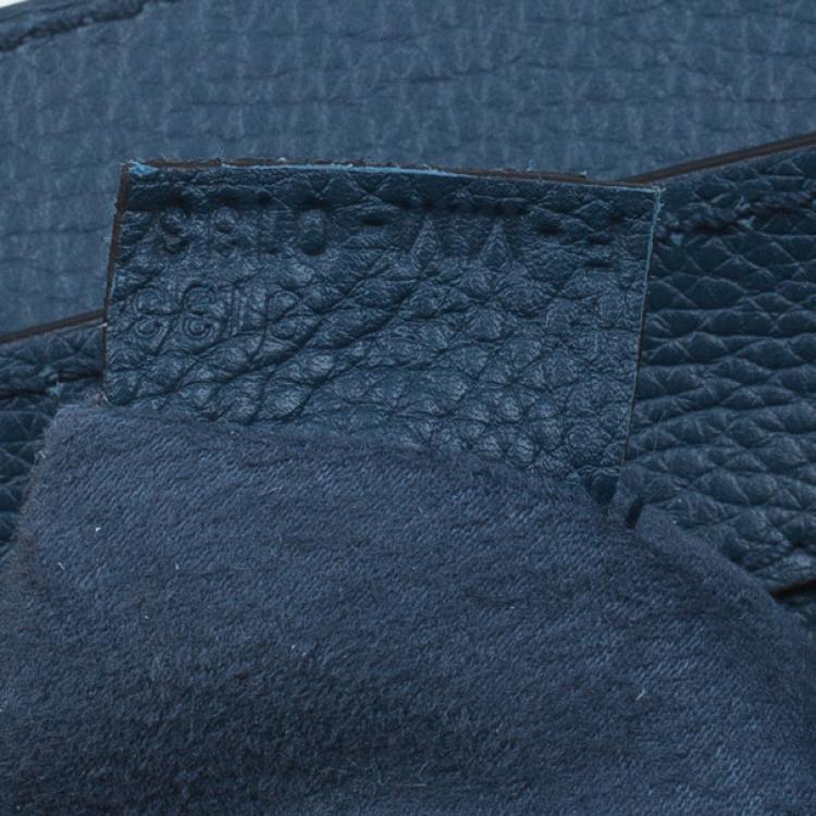Pre Owned Celine Navy Blue Pomelo Leather Mini Luggage Tote