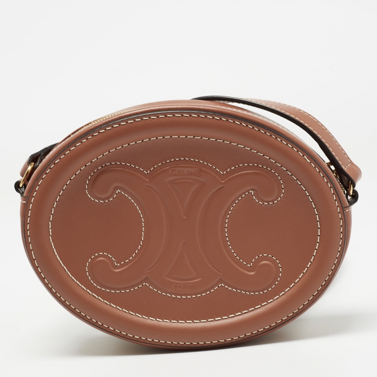 Pre Owned Celine Brown Leather Triomphe Oval Crossbody Bag