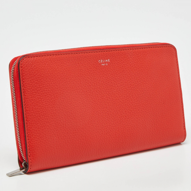 Pre Owned Celine Red Leather Zip Around Wallet 