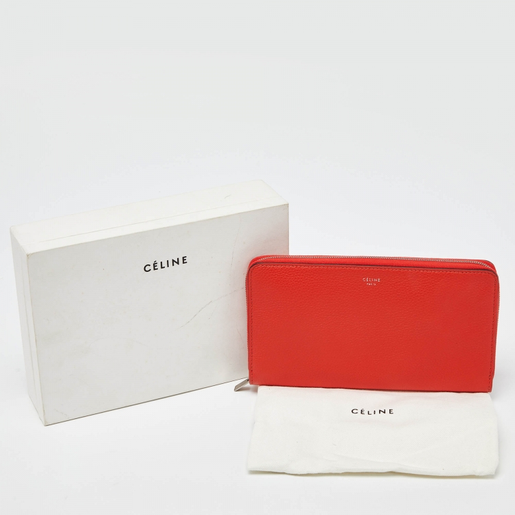 Pre Owned Celine Red Leather Zip Around Wallet 