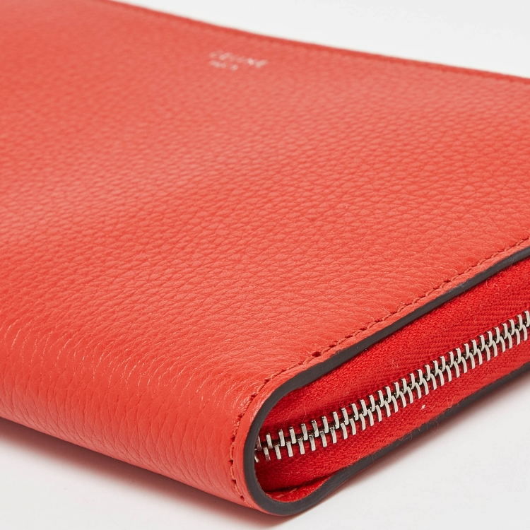 Pre Owned Celine Red Leather Zip Around Wallet 