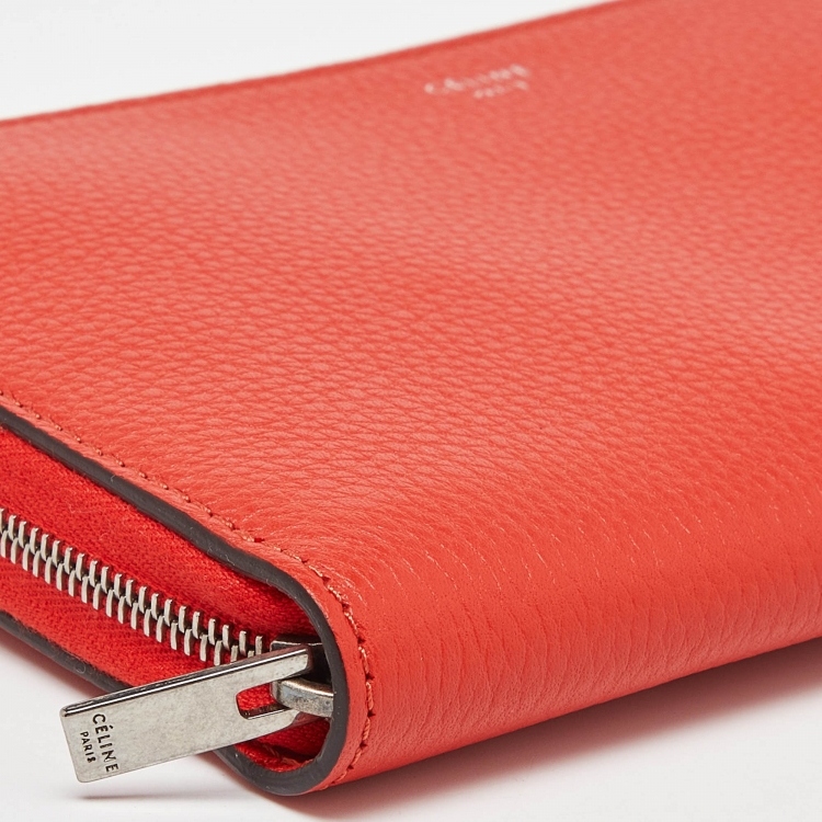 Pre Owned Celine Red Leather Zip Around Wallet 