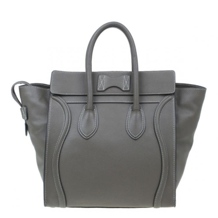 Pre Owned Celine Elephant Grey Leather Mini Luggage Tote