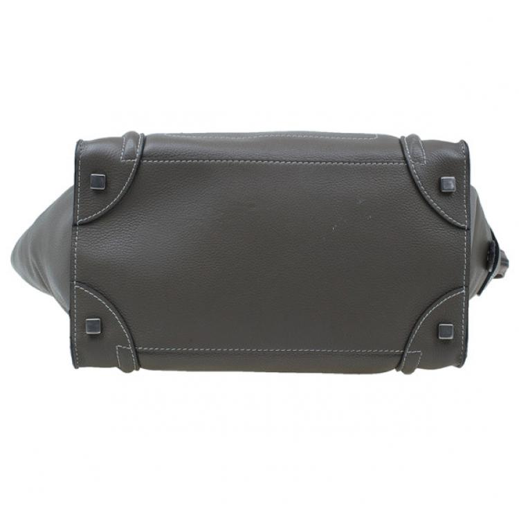 Pre Owned Celine Elephant Grey Leather Mini Luggage Tote