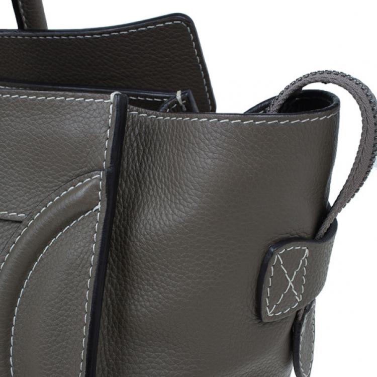 Pre Owned Celine Elephant Grey Leather Mini Luggage Tote